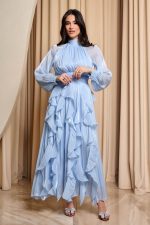 Φόρεμα maxi με βολάν baby blue