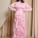 Φόρεμα maxi με βολάν baby pink