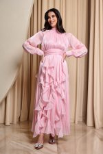 Φόρεμα maxi με βολάν baby pink