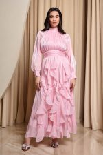 Φόρεμα maxi με βολάν baby pink - Image 2