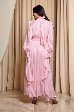 Φόρεμα maxi με βολάν baby pink - Image 6