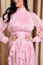 Φόρεμα maxi με βολάν baby pink - Image 7