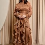 Φόρεμα maxi με βολάν bronze