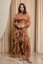 Φόρεμα maxi με βολάν bronze