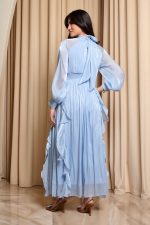 Φόρεμα maxi με βολάν baby blue - Image 5