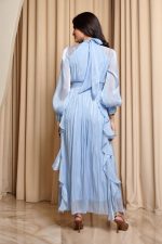 Φόρεμα maxi με βολάν baby blue - Image 6