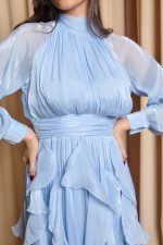 Φόρεμα maxi με βολάν baby blue - Image 7