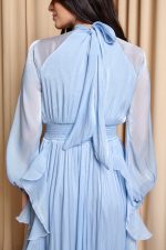 Φόρεμα maxi με βολάν baby blue - Image 8