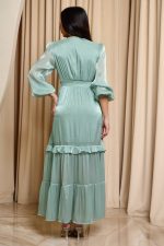 Φόρεμα maxi με V ντεκολτέ και κεντήματα μέντα - Image 5