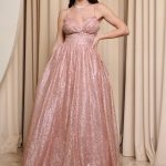 Φόρεμα maxi rose gold με τρισδιάστατο γκλίτερ