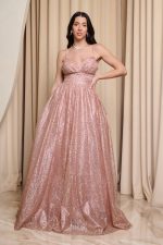 Φόρεμα maxi rose gold με τρισδιάστατο γκλίτερ