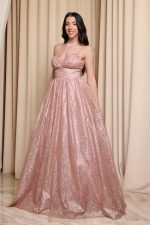 Φόρεμα maxi rose gold με τρισδιάστατο γκλίτερ - Image 3