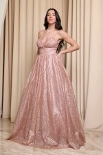 Φόρεμα maxi rose gold με τρισδιάστατο γκλίτερ - Image 4