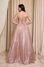 Φόρεμα maxi rose gold με τρισδιάστατο γκλίτερ - Image 5