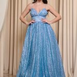 Φόρεμα maxi γαλάζιο με τρισδιάστατο γκλίτερ