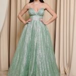 Φόρεμα maxi μέντα με τρισδιάστατο γκλίτερ