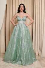 Φόρεμα maxi μέντα με τρισδιάστατο γκλίτερ
