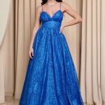 Φόρεμα maxi μπλε ρουα με τρισδιάστατο γκλίτερ
