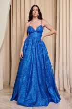 Φόρεμα maxi μπλε ρουα με τρισδιάστατο γκλίτερ