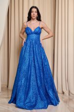 Φόρεμα maxi μπλε ρουα με τρισδιάστατο γκλίτερ - Image 2