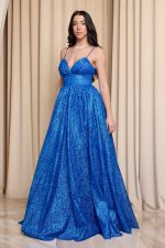 Φόρεμα maxi μπλε ρουα με τρισδιάστατο γκλίτερ - Image 3