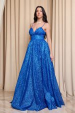 Φόρεμα maxi μπλε ρουα με τρισδιάστατο γκλίτερ - Image 4