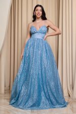 Φόρεμα maxi γαλάζιο με τρισδιάστατο γκλίτερ - Image 2
