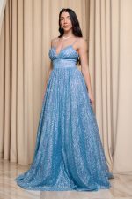 Φόρεμα maxi γαλάζιο με τρισδιάστατο γκλίτερ - Image 3