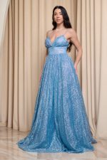 Φόρεμα maxi γαλάζιο με τρισδιάστατο γκλίτερ - Image 4