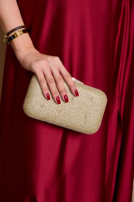 Tσάντα clutch με στρας gold
