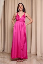 Φόρεμα maxi σατεν πολυμορφικό φουξ