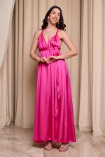 Φόρεμα maxi σατεν πολυμορφικό φουξ - Image 2