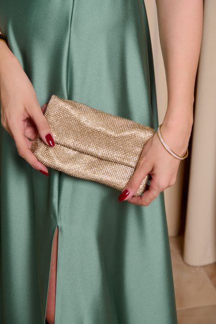 Tσάντα χειρός με στρας χρυσή