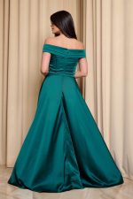 Φόρεμα maxi off shoulder σατέν με κρουαζέ μπούστο κυπαρισσί - Image 6