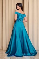 Φόρεμα maxi off shoulder σατέν με κρουαζέ μπούστο βεραμάν - Image 4