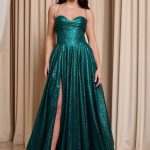 Φόρεμα maxi με κορσέ και τρισδιάστατο γκλίτερ κυπαρισσί