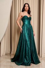 Φόρεμα maxi με κορσέ και τρισδιάστατο γκλίτερ κυπαρισσί - Image 4