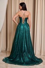 Φόρεμα maxi με κορσέ και τρισδιάστατο γκλίτερ κυπαρισσί - Image 5