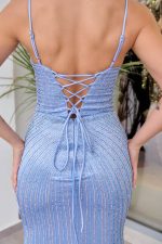 Φόρεμα γοργονέ maxi με στρας baby blue - Image 7