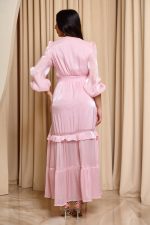 Φόρεμα maxi με V ντεκολτέ και κεντήματα baby pink - Image 5