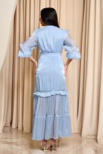 Φόρεμα maxi με V ντεκολτέ και κεντήματα baby blue - Image 5