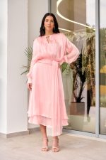 Φόρεμα midi σατινέ baby pink - Image 2