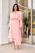 Φόρεμα midi σατινέ baby pink