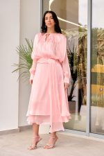 Φόρεμα midi σατινέ baby pink - Image 3