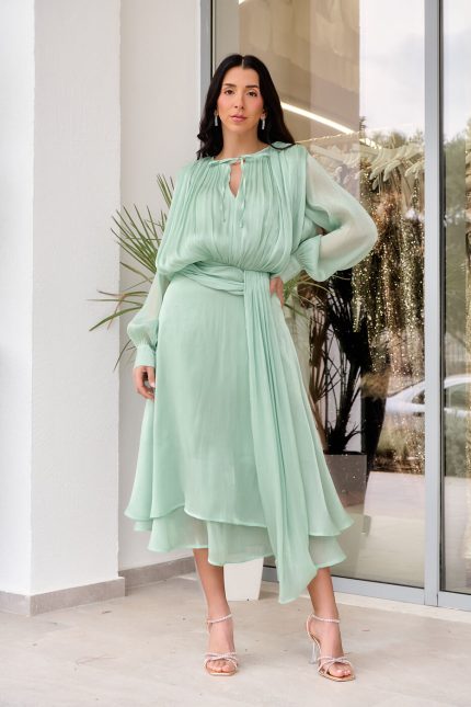 Φόρεμα midi σατινέ μέντα