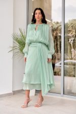 Φόρεμα midi σατινέ μέντα - Image 3