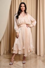 Φόρεμα midi σατινέ μπεζ