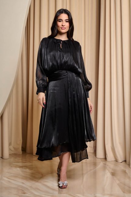 Φόρεμα midi σατινέ μαύρο