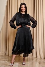 Φόρεμα midi σατινέ μαύρο - Image 2