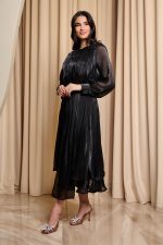 Φόρεμα midi σατινέ μαύρο - Image 4